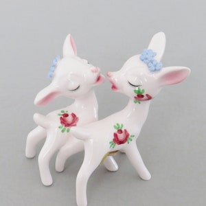 Kissing Deer Salt and Pepper Shakers, Vintage White Japan Deer, Fawn Figurines, Unique Valentine Gift image 1