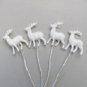 Miniature Celluloid Reindeer, Plastic Reindeer, Craft Figures, Craft Picks, Diorama Ornaments, Vintage Putz Christmas Village Decorations