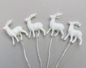 Miniature Celluloid Reindeer, Plastic Reindeer, Craft Figures, Craft Picks, Diorama Ornaments, Vintage Putz Christmas Village Decorations