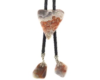 Crazy Lace Agate Bolo Tie Vintage, Polished Stone Agate Vintage Bolo Tie