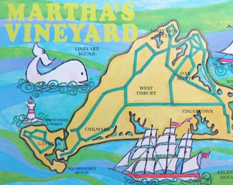 Vintage Martha's Vineyard Postcard, Martha's Vineyard Island Map Postcard, Unused Vintage Massachusetts Postcard