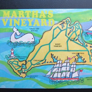 carte postale vintage de Martha's Vineyard, carte postale de carte de l'île de Martha's Vineyard, carte postale vintage inutilisée du Massachusetts