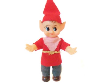 Pixie Elf Ornament, Pointy Ear Pixie Elf, Felt Pixie Elf, 1960's Japan Mid Century Christmas Pixie Elf Vintage
