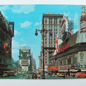 Times Square Postcard, Vintage New York Postcard, NY, NYC Postcard, Vintage Times Square Pepsi Cola Chevrolet Advertising