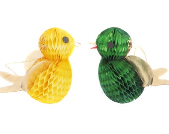 Vintage Honeycomb Bird Ornaments, Christmas Bird Ornaments, Mid Century Honeycomb Christmas Ornaments