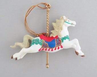 Carousel Horse Ornament, Vintage 1990's Christmas, Plastic Horse Christmas Ornament