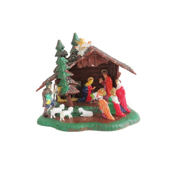 Miniature Plastic Nativity Ornament, Vintage Nativity Scene Ornament