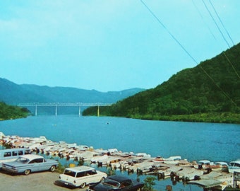 West Virginia Postcard Unused Vintage Postcard Hinton West Virginia Bluestone State Park, Old Cars and Boats, Vintage West Virginia Postcard