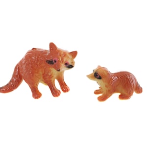 Miniature Plastic Raccoon Figurines, Vintage Raccoon Family, Craft Figurines, Diorama Terrarium, Miniature Raccoon Figures