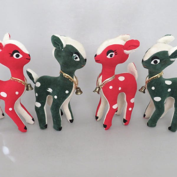 Vintage Reindeer, 60s Mid Century Mod, Sawdust Stuffed Reindeers Figurine Decoration, Velveteen Plush Deer, Kitschy Christmas Decor