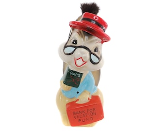 Vintage Ceramic Squirrel Bank, Anthropomorphic Squirrel Figurine