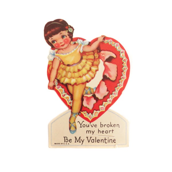 Vintage Ballerina Valentine, Ballet Valentine Dance Dancer Valentine, Stand Up Valentine, Vintage 1950's Valentine Card