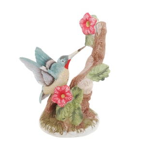 Ruby-Throated Hummingbird Figurine, Vintage Blue Hummingbird Figure, Hummingbird Home Decor Ceramic Hummingbird Gift