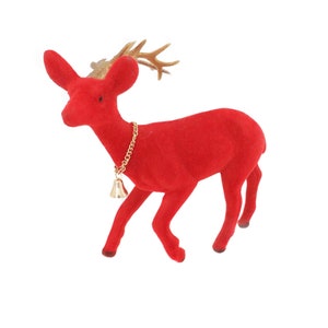 Vintage Red Flocked Reindeer, Christmas Deer Figurine, Plastic Deer Reindeer, 1950&#39;s 1960&#39;s Vintage Christmas Decorations