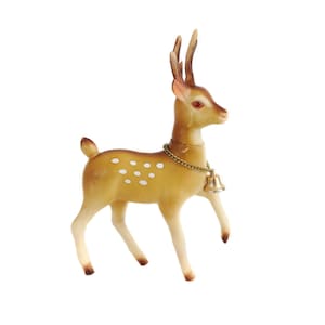 Vintage Rubber Reindeer Figurine, Movable Head Red Rhinestone Eyes, 1950&#39;s 1960&#39;s Japan Christmas Reindeer Decorations, Vintage Reindeer