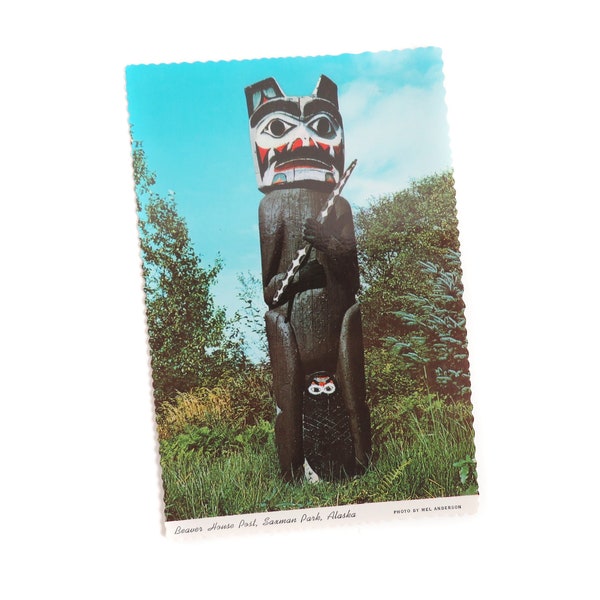 Vintage Alaska Postcard Unused Postcard Alaska Beaver House Post Saxman Park Ketchikan Alaska Postcard