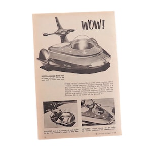 Vintage Ed Roth 1962 Rotar Page from Mechanix illustrated Magazine, Space Age UFO Car