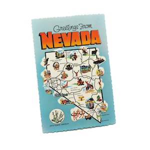Saluti dalla cartolina del Nevada, cartolina vintage della mappa del Nevada inutilizzata