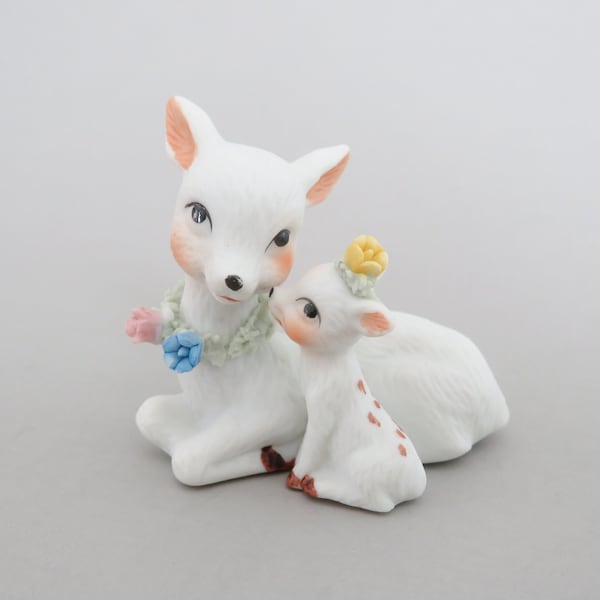 Figurine miniature de cerf, biche blanche et faon, cerf Napco, figurine maman et bébé cerf, figurine cerf en porcelaine porcelaine