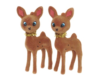 Vintage Flocked Deer Ornaments, Flocked Plastic Deer Figurines, Kitsch Flocked Ornaments, Flocked Reindeer Christmas Ornaments