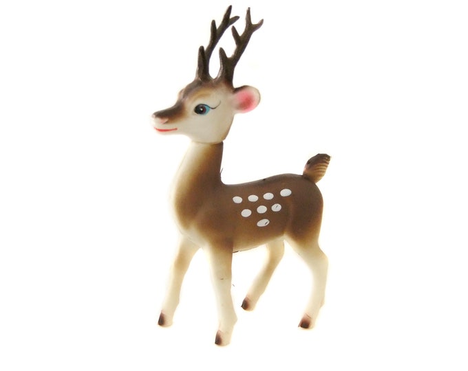 Large Plastic Reindeer Figurine, Vintage Reindeer, Japan Rubber Reindeer Decoration Etsy