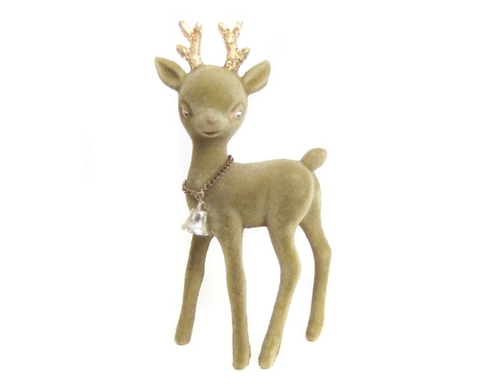 Vintage Flocked Plastic Reindeer Figurine Inarco Japan Green Etsy