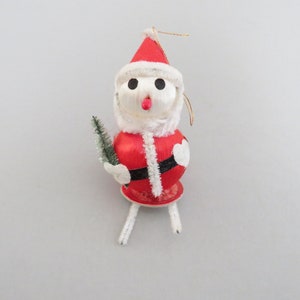Vintage Santa Ornament, Made in Japan Santa, Pipe Cleaner Satin Santa, Skiing Santa Ornament, Vintage Santa, Mid Century Kitsch Christmas