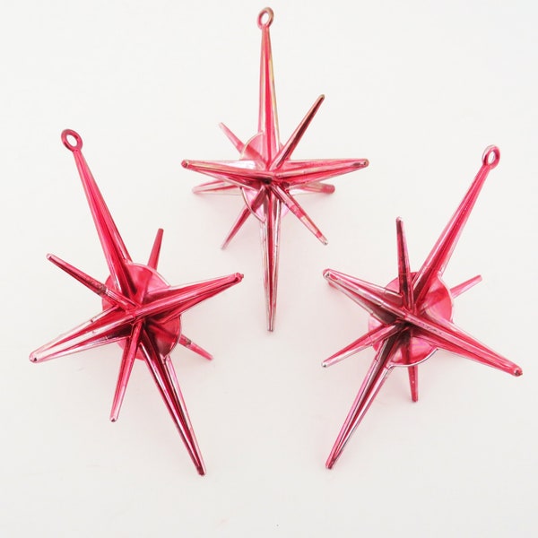 Red Sputnik Ornaments, Atomic Star Decor, Mid Century, Vintage Christmas Star Ornaments