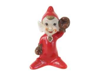 Boksen Pixie Elf Pepper Shaker, de ideeën van de Gift van de Boksen, Vintage Christmas Pixie Elf jaren 1950 keramische Pixie Elf beeldje