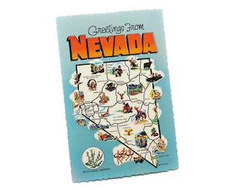 Saluti dalla cartolina del Nevada, cartolina vintage della mappa del Nevada inutilizzata