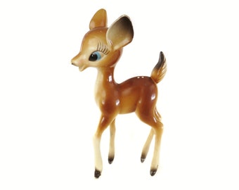 Vintage Deer Figurine, Vintage Reindeer, Christmas Decor,  Retro Deer, Vintage Bambi Deer, Kitsch Fawn Deer, Hong Kong Plastic Deer