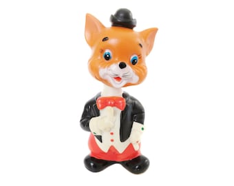 Vintage Wind Up Cat Toy, Alps Made in Japan Orange Cat Figurine, Top Hat, Bow Tie, Penguin Suit, Anthropomorphic Cat, Vintage Toy Cat