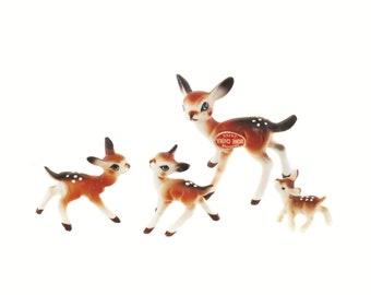 Miniature Deer Figurines, Porcelain Deer Family Doe Fawn Figurines, Vintage Deer Figurines, Christmas Village, Japan Bone China Figurines