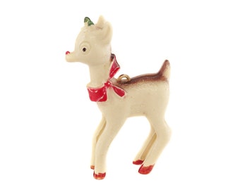 Vintage Rudolph Ornament, Christmas Deer Reindeer Rudolph Figurine, Plastic Christmas Ornament, Plastic Rudolph the Reindeer Vintage