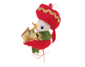 Vintage Flocked Bird Ornament, Flocked Foam Ornaments, 1960's 1970's Christmas Kitsch Flocked Singing Choir Caroler Chick Bird Ornament