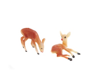 2 Tiny Plastic Deer Figurines, Vintage Fawn, Miniature Fairy Garden Figure, Terrarium Accessories, Diorama Miniature Craft Figures, Deer