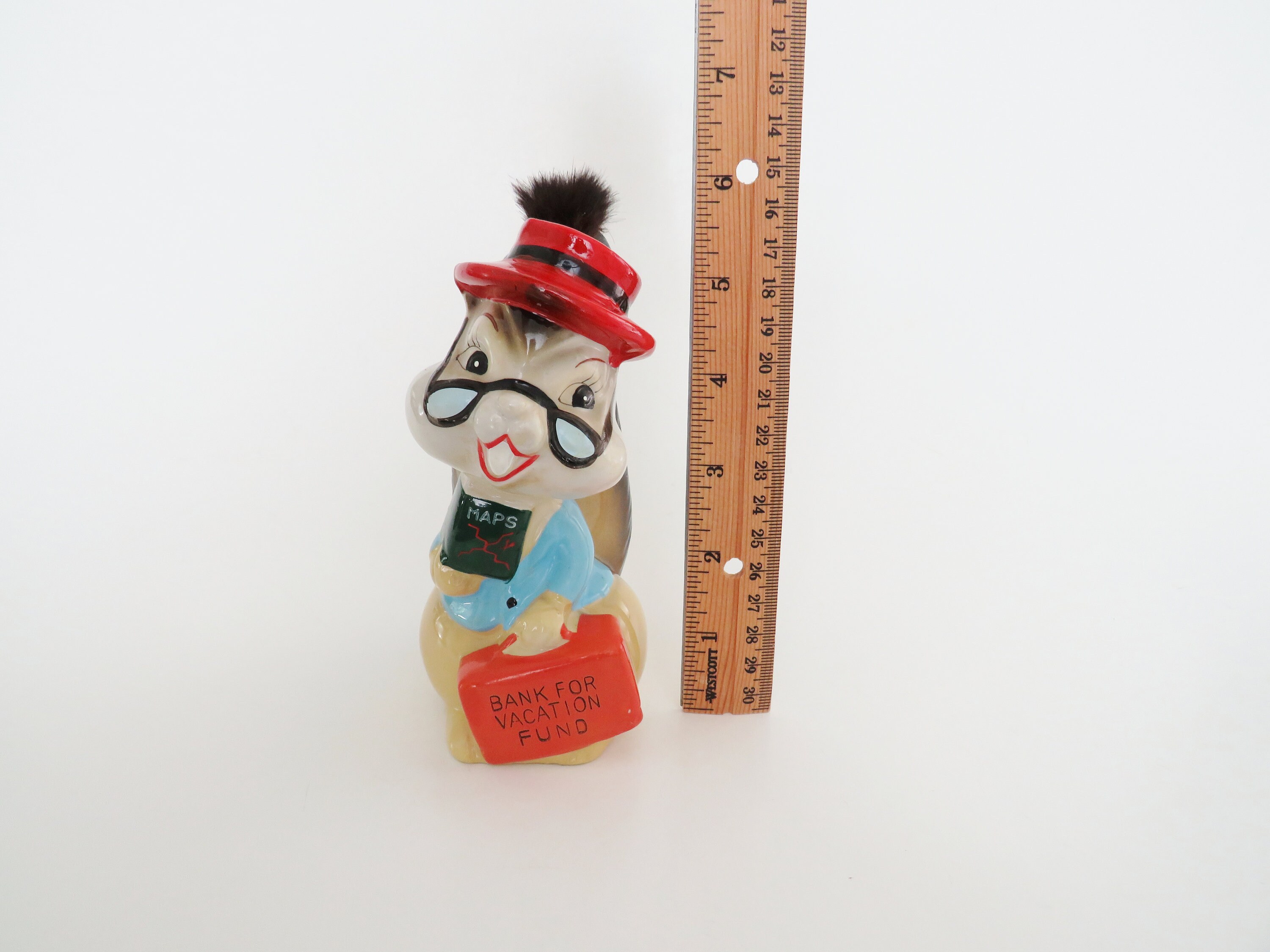 Vintage Ceramic Squirrel Bank, Anthropomorphic Squirrel Figurine