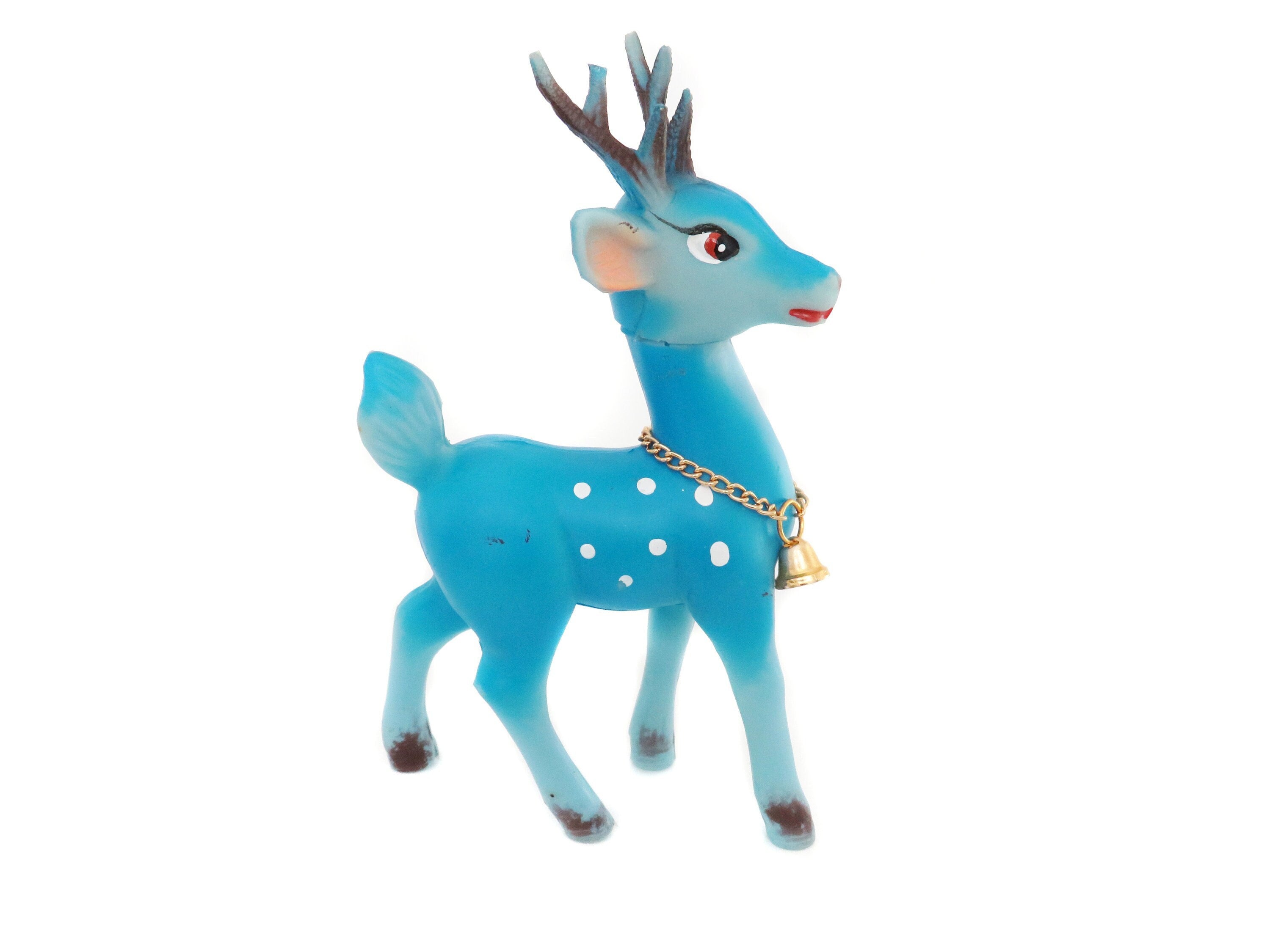 Blue Reindeer Figurine, Rubber Reindeer Ornament, Japan Reindeer
