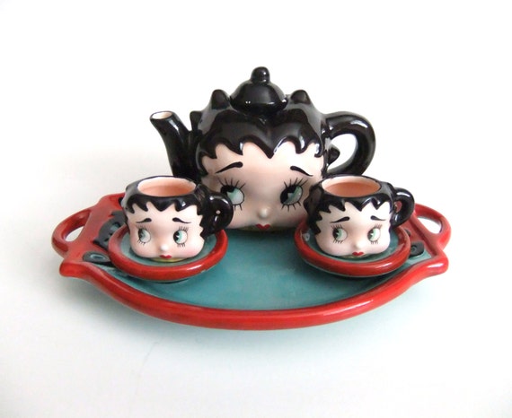 Vintage Betty Boop Tea Set, Miniature Tea Set Tray, Teapot, Tea