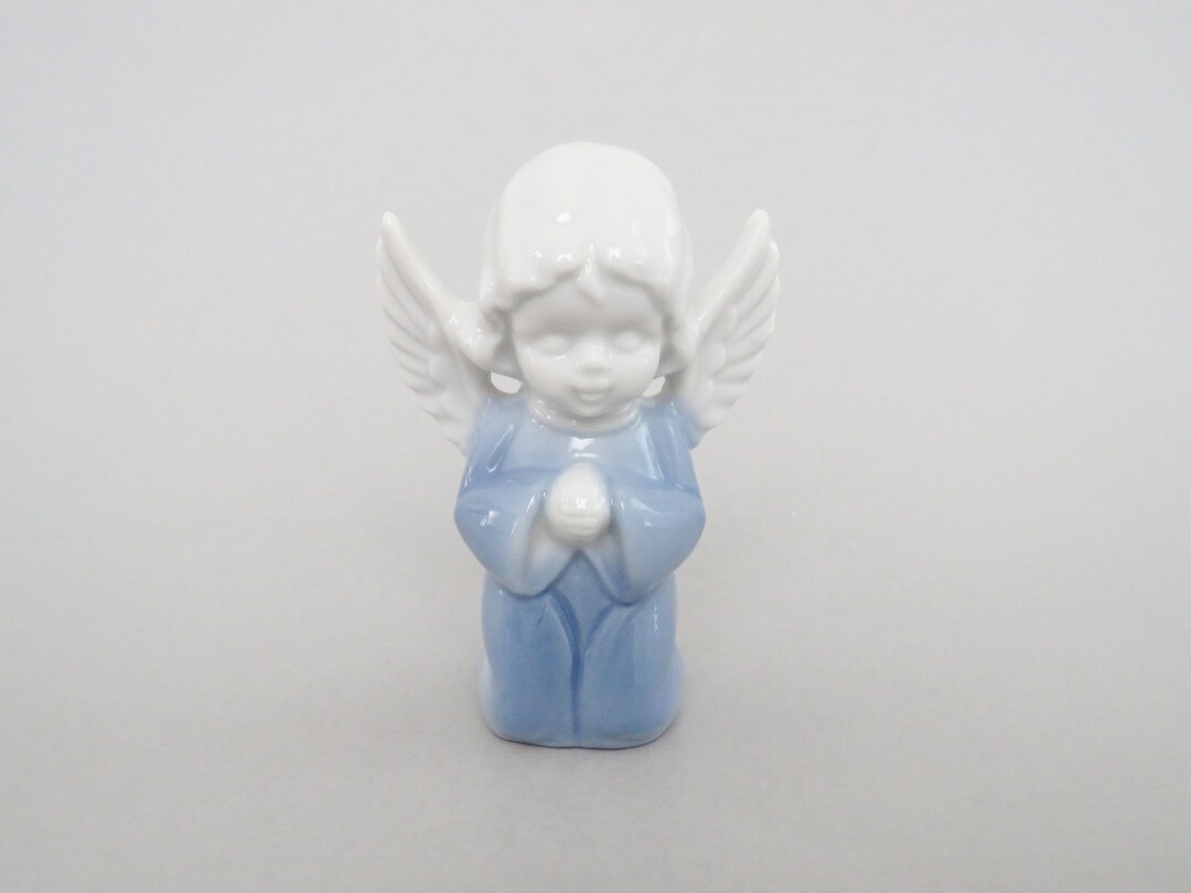 Vintage Blue Angel Figurine Japan Angel Kneeling Praying Etsy