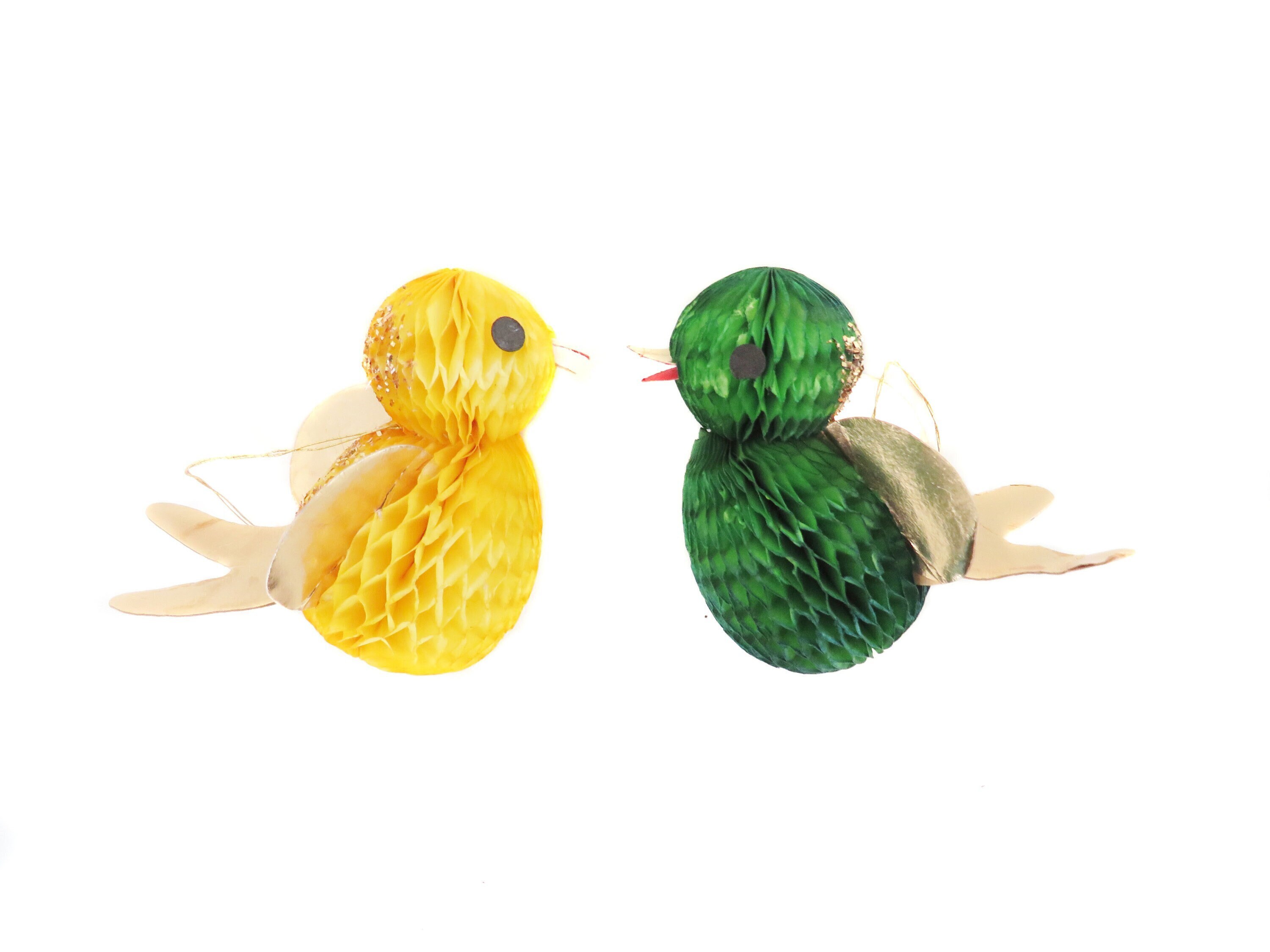 Vintage Honeycomb Bird Ornaments, Christmas Bird Ornaments, Mid Century Honeycomb Christmas Ornaments