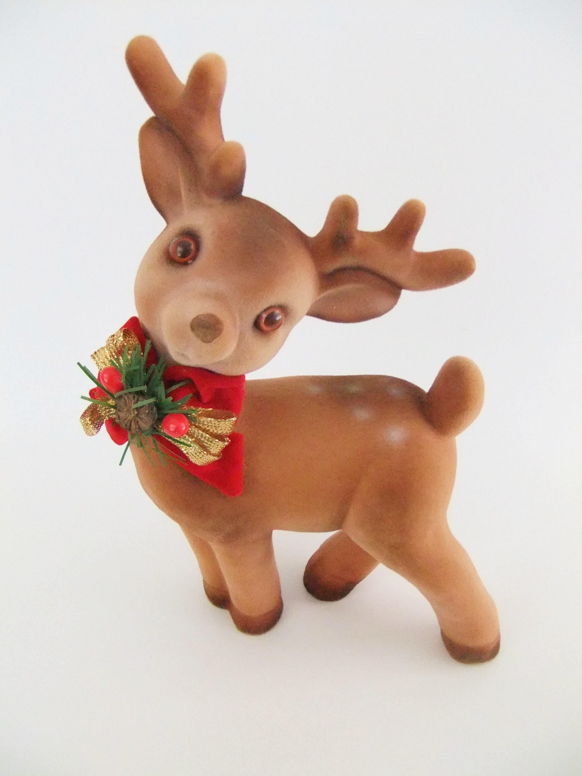 9 Flocked Ceramic Reindeer Figurine Vintage Reindeer Etsy