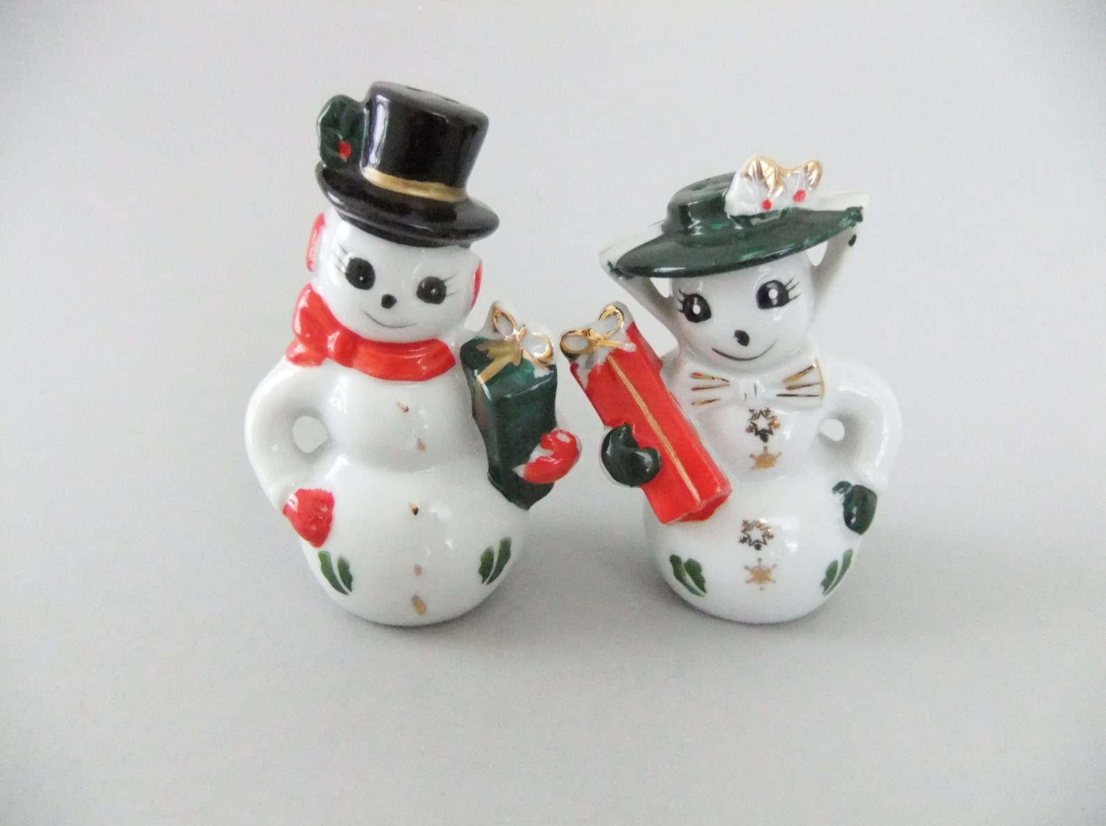 Vintage Christmas Salt and Pepper Shakers Snowman Figurines Etsy