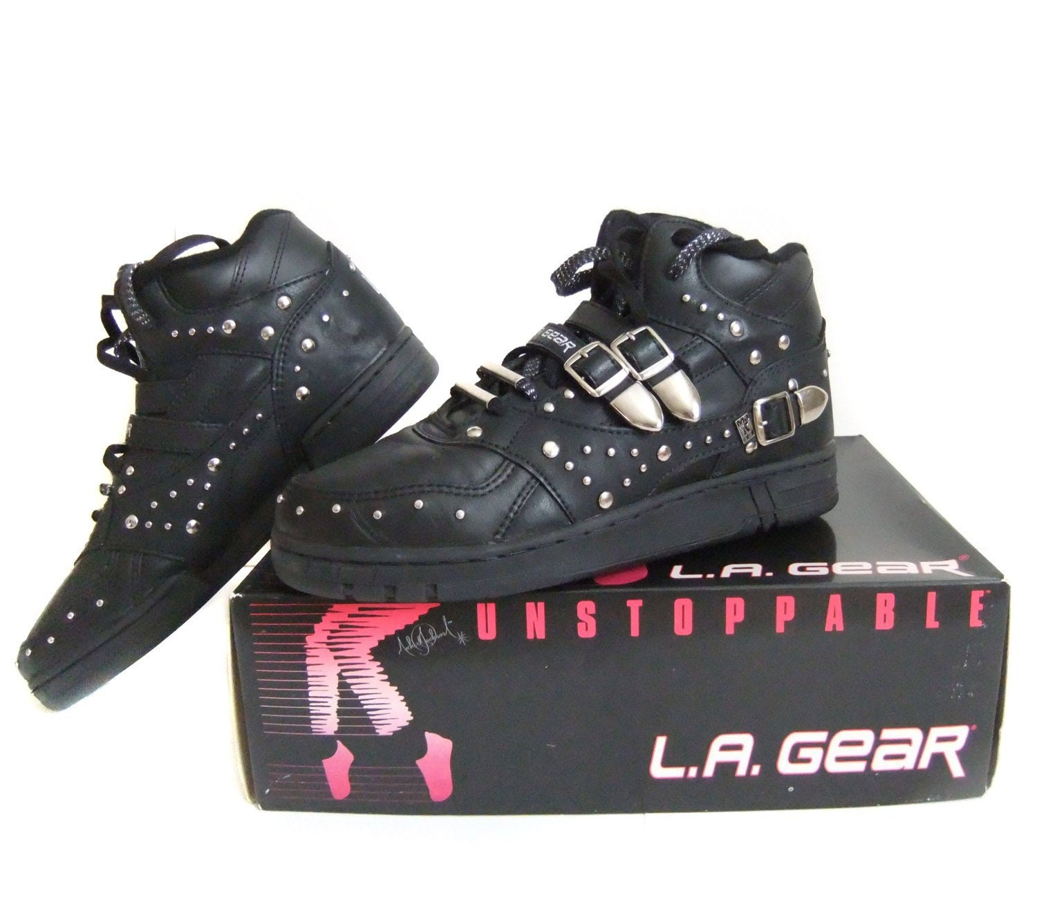 Vintage Michael Jackson Shoes by L.A. Gear, Unstoppable, Billie Jean,  Womens Size 10 Shoes, Buckles, Silver Studded Black High Tops -   Portugal