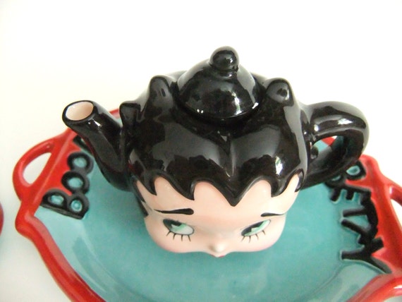 Betty Boop ティーポット 6ピース セット ミニチュア 陶器1995年 Betty Boop ティーポット 6ピース セット ミニチュア 陶器1995年