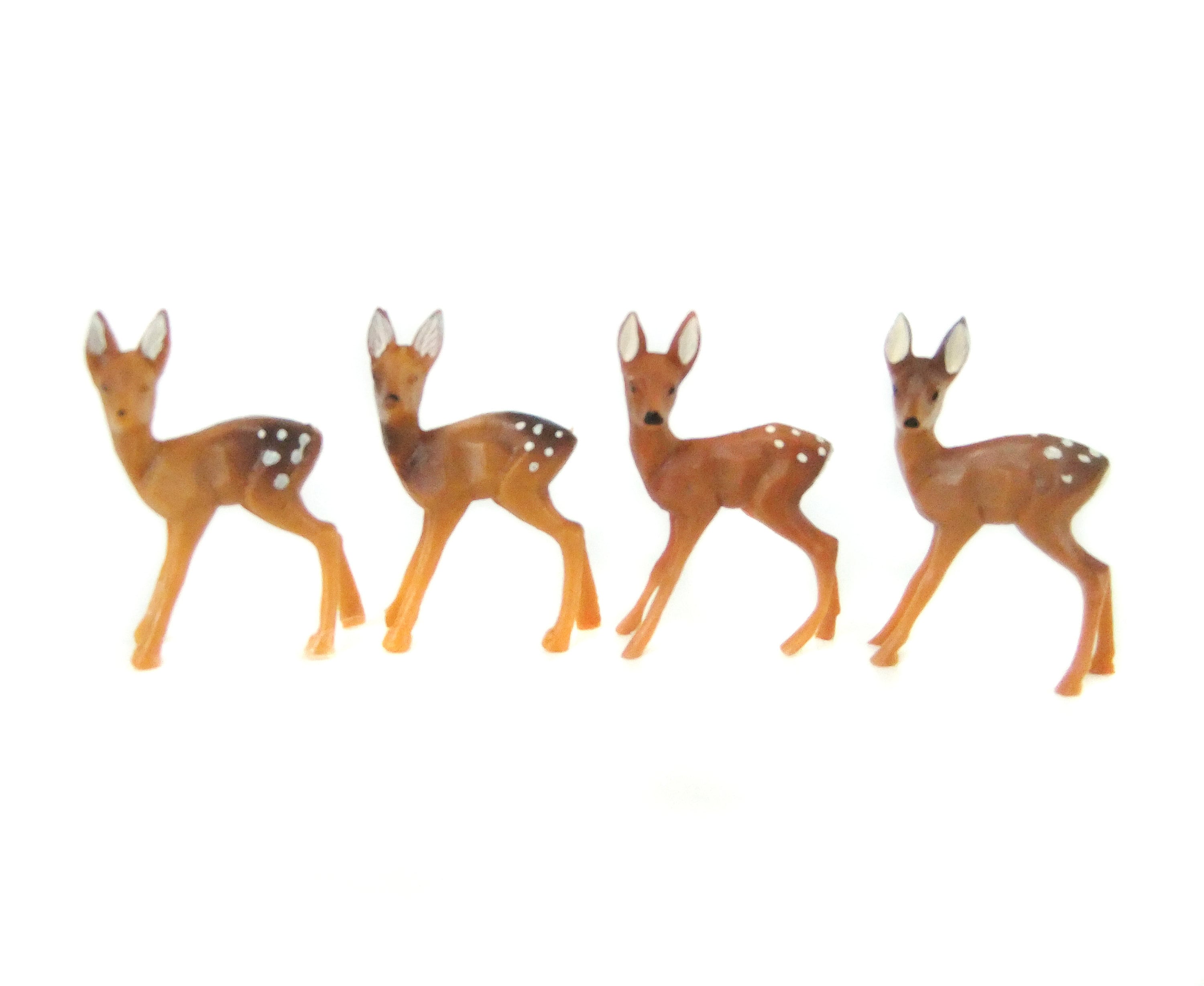 4 Miniature Plastic Deer Figurines Vintage Deer Miniature Etsy