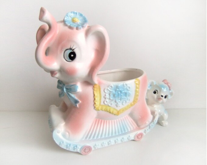 Baby Elephant Planter Vintage Elephant Nursery Planter Pink Etsy