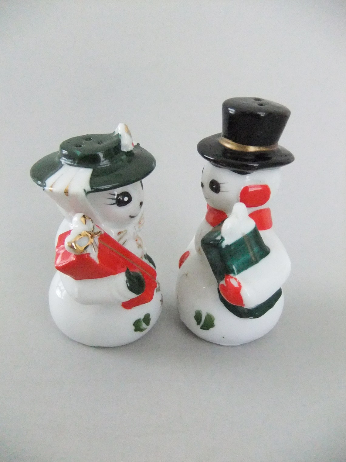 Vintage Christmas Salt and Pepper Shakers Snowman Figurines Etsy