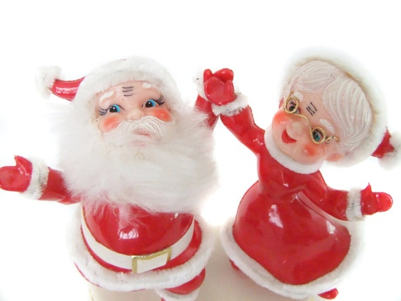 Vintage Mr And Mrs Santa Claus Decoration Plastic Santa Etsy