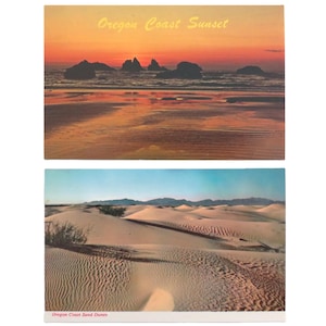 Cartes postales vintages de l'Oregon, coucher de soleil sur la côte de l'Oregon, carte postale des dunes de sable de l'Oregon